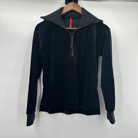 Spanx Sweatshirt Top Womens XS Black Velvet Air Essentials 1/2 Zip Pull Over - Picture 1 of 11